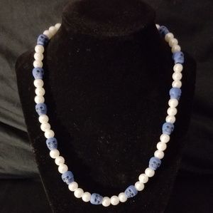 Blue Skull Pearl Necklace